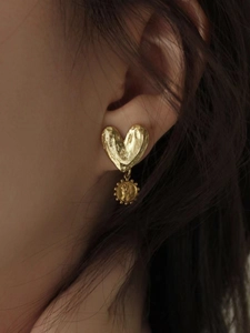 Vintage 925 Sterling Silver Heart Coin Pendant Earrings Korean Ins Style Hammered Texture Gold Silver Dangle Earrings Jewelry For Women