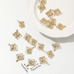 Golden square geometric pendant with crystals, 1.4x1.9cm DIY jewelry accessory