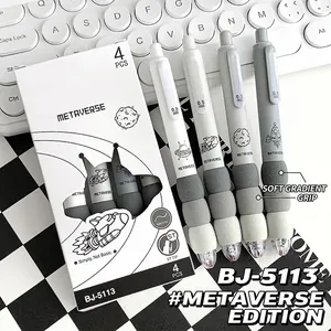 Detail of 4-piece grey metaverse pens with 0.5mm ST tip and soft sponge grip