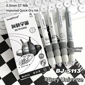 Detail of 4-piece grey metaverse pens with 0.5mm ST tip and soft sponge grip