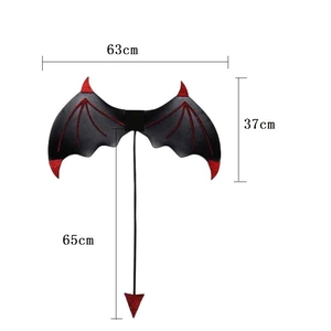 Detailed dimensions of Halloween devil wing set with red and black glitter finish
