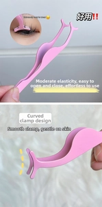 Macro detail of pink round eyelash applicator tool with curved tip for false lashes