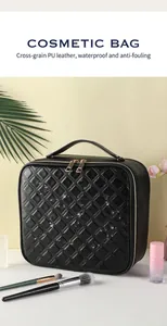 Detail of cross-grain PU leather cosmetic bag showing waterproof and stain-resistant surface