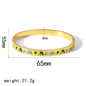 18K gold plated stainless steel enamel bangle bracelet with dimensions and weight