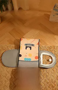 Letto pieghevole per animali con fodera arancione geometrica e cuscino in peluche