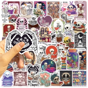 Close-up of heart bone hand sticker from the cartoon skeleton reading vinyl decal set