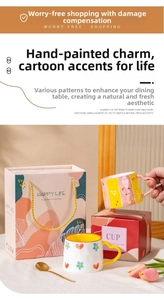 Creative hand-painted ceramic mug gift set with heart handle and matching gift box