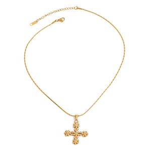 Elegant 18K gold-plated stainless steel cross necklace with floral crystal pendant