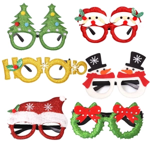 Set of 6 festive Christmas glasses featuring Santa, Snowman, and glittery holiday designs