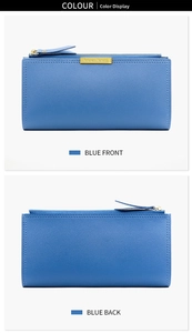 Portefeuille long bleu pour femmes avec texture litchi et vues avant et arrière