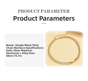 Detailed spec sheet of 40cm chunky metal chain necklace in gold finish with measurements