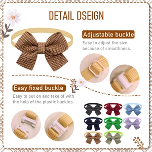 Detail of adjustable plaid pet bowties showing buckle mechanism and multi-color options