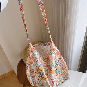 Floral cotton tote bag with vibrant watercolor patterns and large capacity for daily use