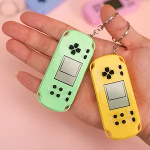 Mini console per videogiochi retrò Tetris portachiavi in verde e giallo, gioco portatile