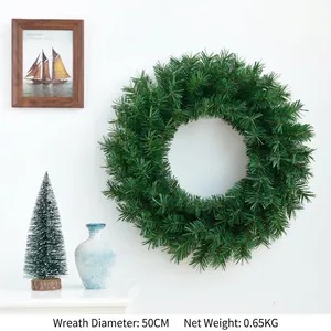 Green 50cm Christmas pine needle wreath for festive party and wall decoration