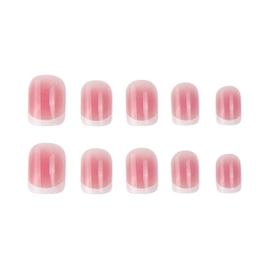 Rosa Ombre French Press-on Nägel mit weißen Spitzen, kurze runde Form, 10er Pack Set