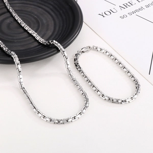 Minimalist 5mm stainless steel bamboo link chain necklace and bracelet jewelry set