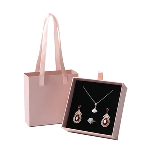 Pink jewelry gift box and matching carry bag set for necklaces earrings and rings