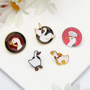 5pcs set of funny enamel pins with goose and swan designs for clothing decoration