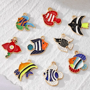 Set of colorful tropical fish alloy pendants with enamel drip for DIY jewelry making