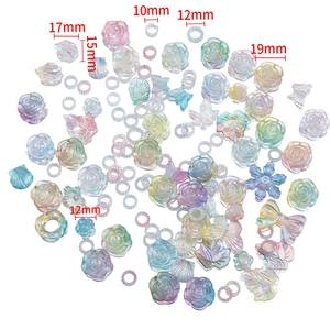 Iridescent acrylic butterfly and flower charms set for DIY jewelry making accessories