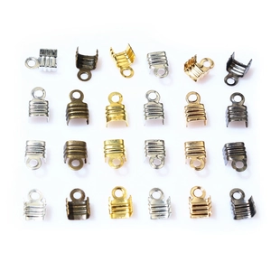 DIY jewelry ribbon cord ends in silver gold bronze and black colors in matrix layout