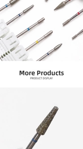 Macro view of diamond nail drill bits showing various head shapes and grit color rings