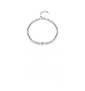 Macro detail of S925 sterling silver Cuban link bracelet with a heart-shaped zircon stone