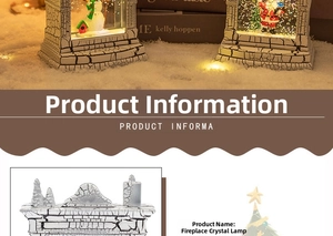 Detailed view of a vintage style Christmas fireplace snow globe with snowing effect.