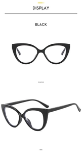 Detailed views of black cat-eye TR90 frames showing positive and side angles