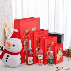 Christmas Gift Bags Red Paper Holiday Packaging With Handle Merry Christmas Pattern Festive Decorative Tote Bags