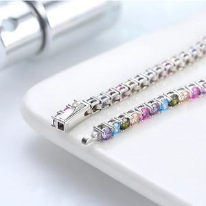 Classic 3mm S925 sterling silver tennis bracelet with colorful zircon stones and clasp