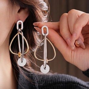 Irregular Geometric Metal Drop Earrings With Silver Earring Post Mixed Gold And Silver Color Modern Jewelry For Women