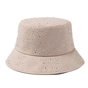 Chapeau bob beige en coton avec strass brillants pour femme style tendance mode Y2K