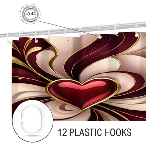 Rideau de douche coeur avec 12 crochets en plastique et œillets métalliques de 0,4 pouce