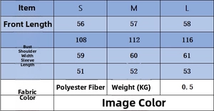Detailed size chart for solid color knit hoodie with length bust and sleeve measurements