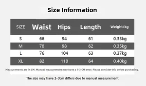 Size info chart for PU leather skirt showing waist, hips, and length in centimeters