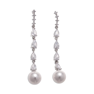Elegant drop earrings with pear-cut cubic zirconia and large teardrop imitation pearls