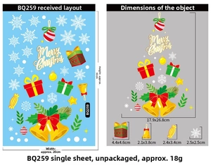 Detailed view of Merry Christmas window stickers with festive snowflake and bell motifs