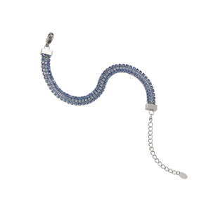 Three-row silver stainless steel bracelet featuring mermaid blue crystals with lobster clasp