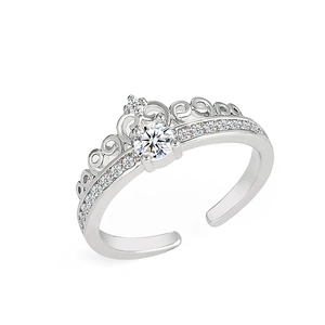Elegant crown goddess silver ring with sparkling round zirconia centerpiece