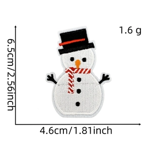 Detailed size view of a snowman embroidery patch with dimensions 4.6cm x 6.5cm for clothing