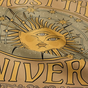 Bohemian sun tarot tapestry with mystical star map and soft woven fabric texture