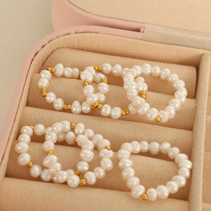 Anello Elastico in Perla d'Acqua Dolce Barocca Vintage per Donna Anello con Perline in Acciaio Inossidabile Oro Gioielli Eleganti