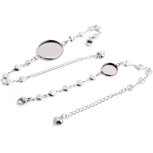 Stainless steel DIY heart-shaped link bracelet with round stone base and lobster clasp