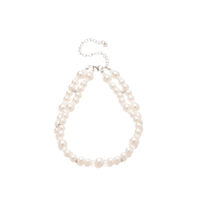 Elegant double-layered pearl and crystal beaded necklace with silver cross pendant