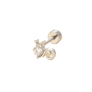 Minimalist silver cat-shaped stud earring with a clear gemstone and swirl design