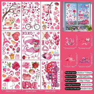 Valentine's Day static window clings set with pink hearts and cupid watercolor designs