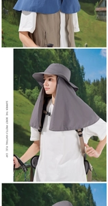 Grey outdoor sun hat featuring a wide neck flap for UV protection during hiking