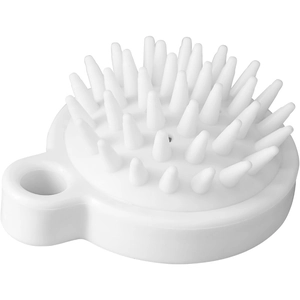 White silicone scalp massager brush with ergonomic grip and cone-shaped bristles